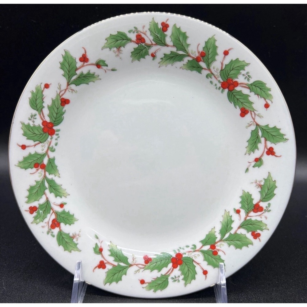 China Pearl Fine China Noel (Holly & Berries) 7.25" Salad Plate, Set of Four